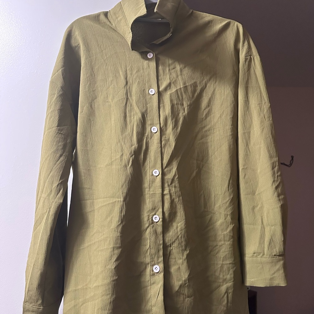 Olive Green Button-Up Shirt with matching Pants